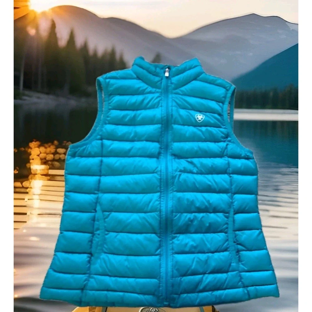 Ariat‎ Ideal Down Vest Girls Small Teal Blue Excellent Lightweight Puffer